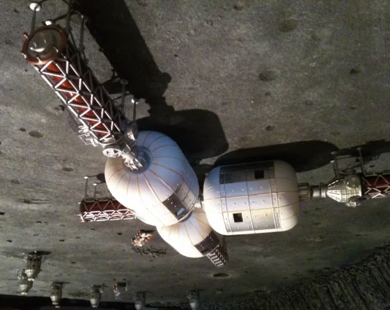 A mockup created by Bigelow Aerospace shows a moon base with inflatable modules.