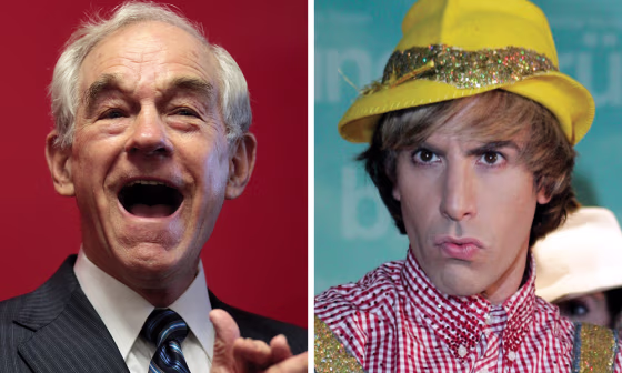 GOP presidential candidate Ron paul, left, and comedian Sacha Baron Cohen as Bruno.