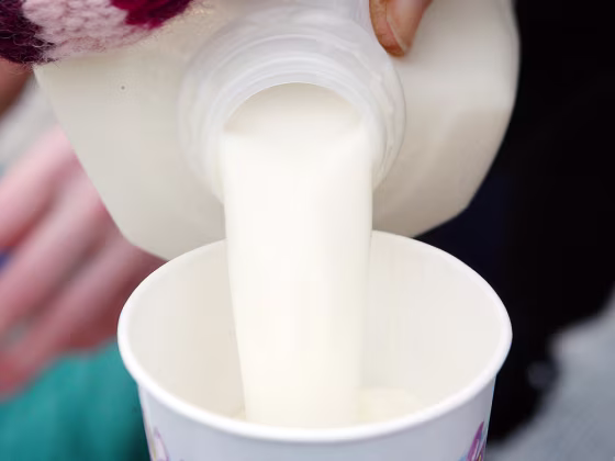 A woman pours a cup of raw milk for a child during a protest in Chicago, Illinois, December 8, 2011. The U.S. Food and Drug Administration prohibits i...