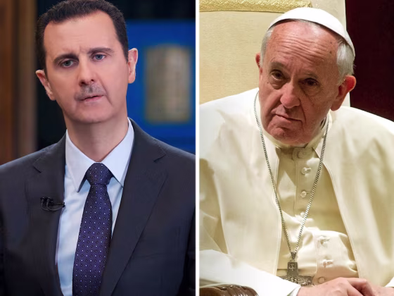 Syria's President Bashar Assad, left, and Pope Francis