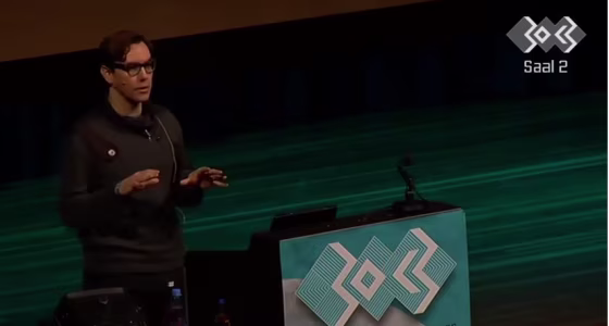 Security researcher Jacob Appelbaum speaks at a conference in Hamburg, Germany.