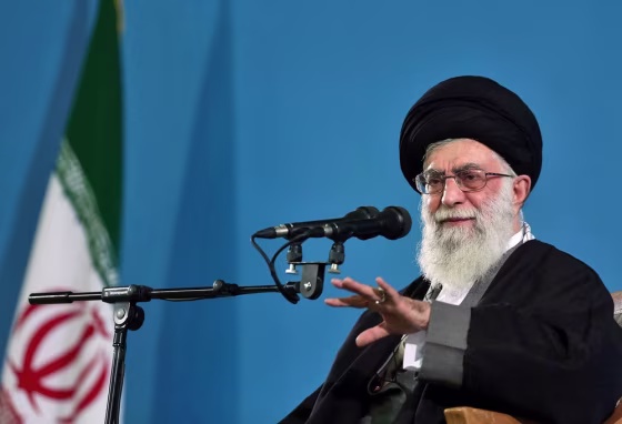 Ayatollah Khamenei speaking to Iranian air force commanders during a ceremony in Tehran on Thursday.