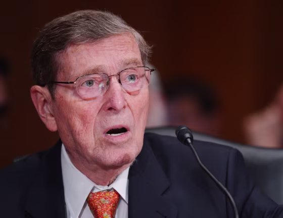 Former Senator Pete Domenici, R-N.M., introduces former White House chief of staff Jack Lew during the Senate Finance Committee hearing on Lew's nomination to be Treasury Secretary on Feb. 13.