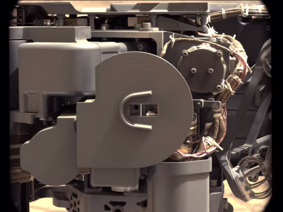 The left-hand Mast Camera on NASA's Curiosity rover took this image of the rover's sample-processing and delivery tool just after the tool delivered a portion of powdered rock into the rover's Sample Analysis at Mars instrument, also known as SAM.