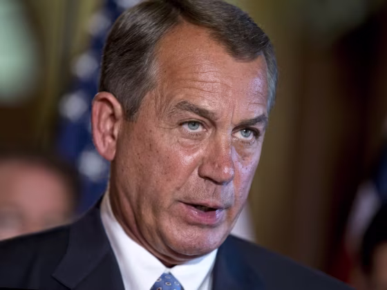 House Speaker John Boehner of Ohio, responds to President Barack Obama's remarks to the nation's governors earlier today about how to fend off the impending automatic budget cuts, Monday, Feb. 25, 2013, on Capitol Hill.