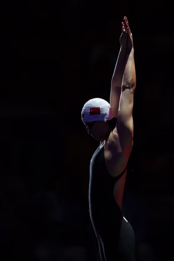 Yuanhui Fu of China prepares to compete in the Women's 100m backstroke final.