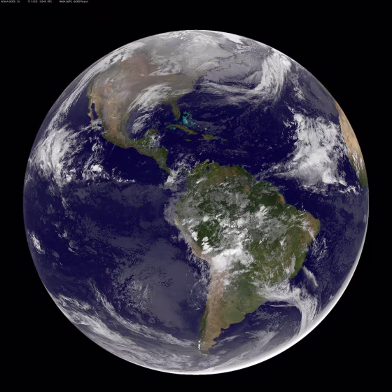 This full-disk picture of Earth, provided early today by NASA, is based on archival data from imaging instruments aboard the Aqua and Terra satellites plus fresh imagery from NOAA's GOES-East weather satellite.