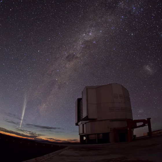 Comet Lovejoy streaks through the pre-dawn skies above the European Southern Observatory's Paranal Observatory in Chile on Dec. 22.