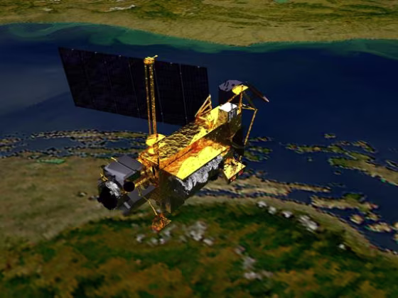 An artist's conception shows NASA's Upper Atmosphere Research Satellite in orbit.