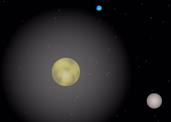 This artist's impression highlights Pluto's huge atmosphere of carbon monoxide. The source of the gas is erratic evaporation from the dwarf planet's mottled icy surface. The sun appears at the top, as seen in the ultraviolet radiation that is thought to force some of the dramatic atmospheric changes. Pluto's largest moon, Charon, is at lower right.