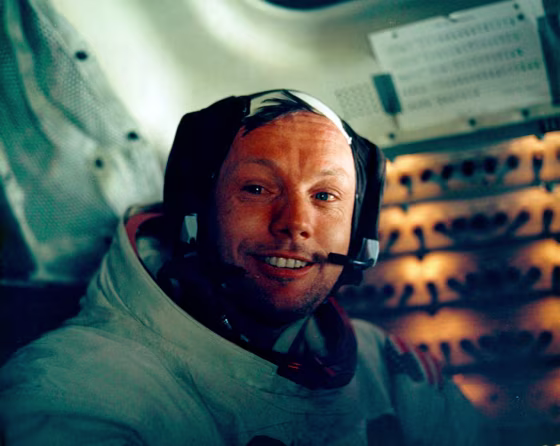 U.S. astronauts Neil Armstrong smiles in the lunar module after his historic moonwalk are pictured in this NASA handout photo.  Armstrong, has died at...