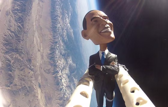 The students of the Earth to Sky project sent a bobblehead doll of President Barack Obama flying on a weather balloon over Owens Valley, CA, on Nov. 5, 2012, in honor of Election Day.