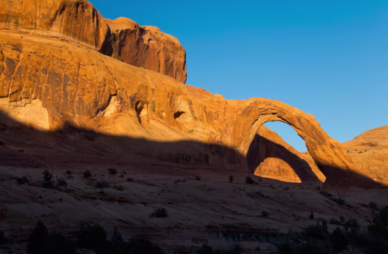 Corona Arch near Moab, Utah. The arch has become popular for adrenaline junkies seeking a thrill by swinging through the 140-foot sandstone arch.