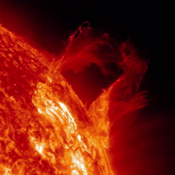 A solar prominence began to bow out and the broke apart in a graceful, floating style in a little less than four hours on March 16.