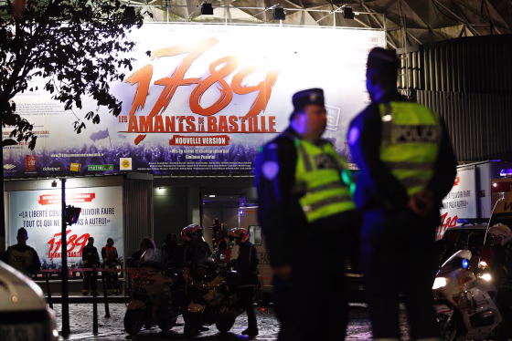 The scene outside the Paris musical venue where the freak accident occurred on Friday night.