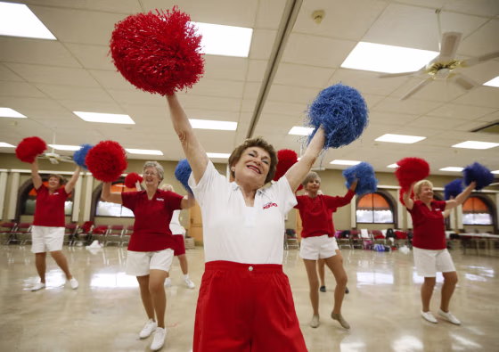 Pat Weber, 81, leads the Sun City Poms cheerleader dancers as they rehearse in Sun City, Arizona, January 7, 2013. Sun City was built in 1959 by entre...