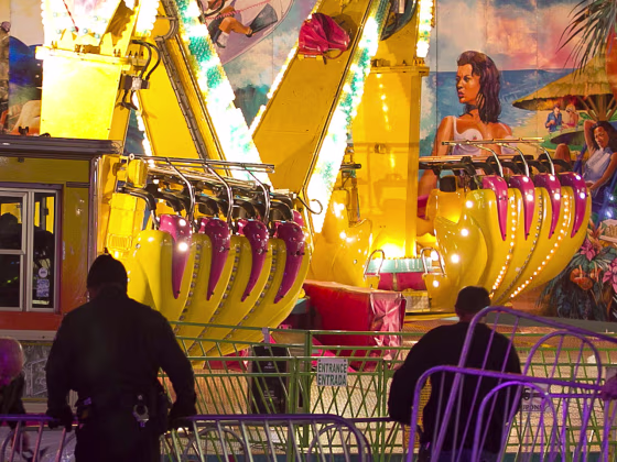 Fairgrounds police secure a barricade around one of two rides called the Vortex after an accident closed the ride Thursday the North Carolina State Fair in Raleigh.