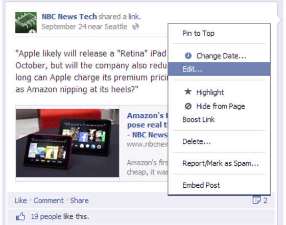 Facebook edit feature