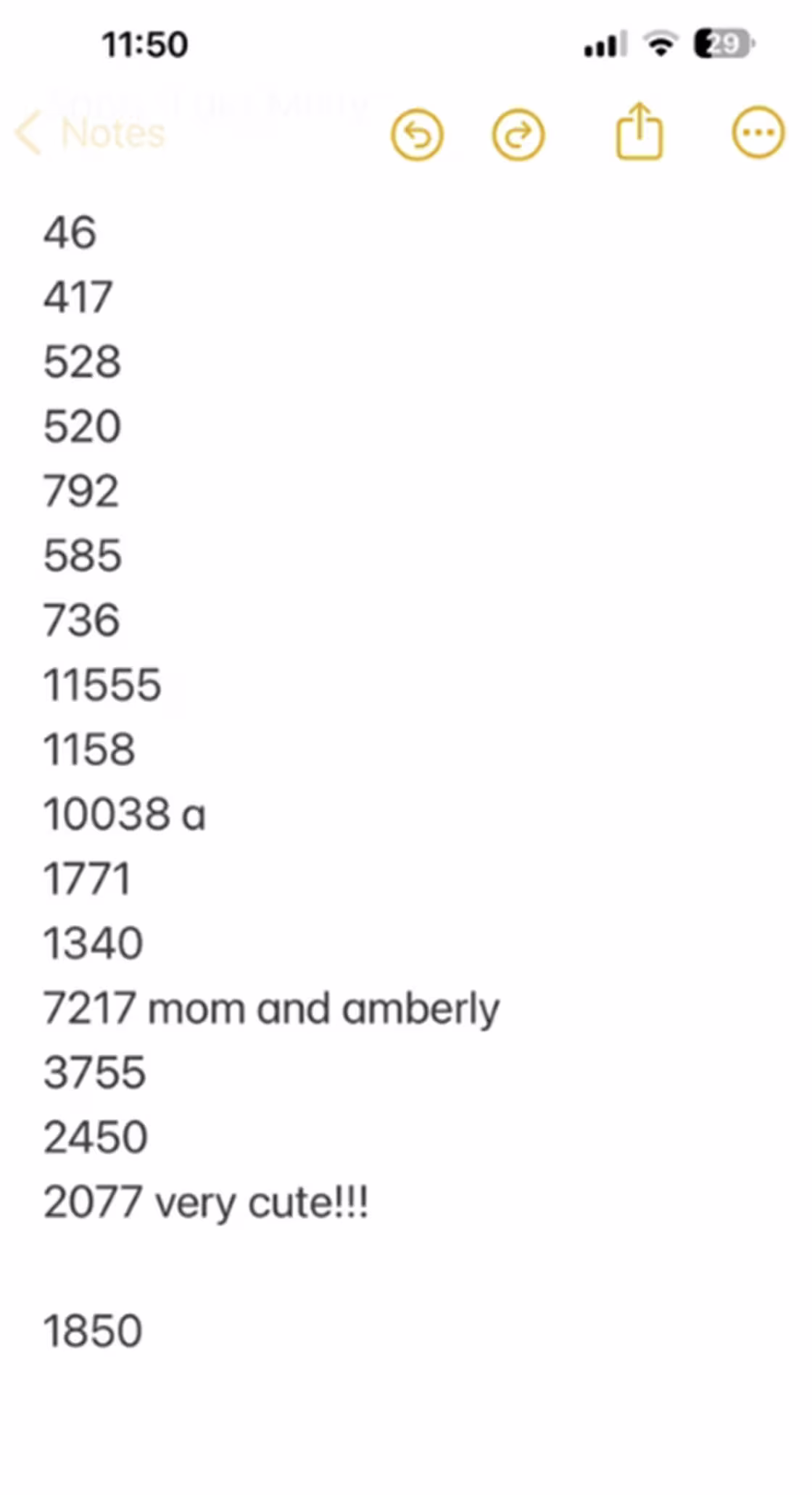 Screenshot of bib numbers