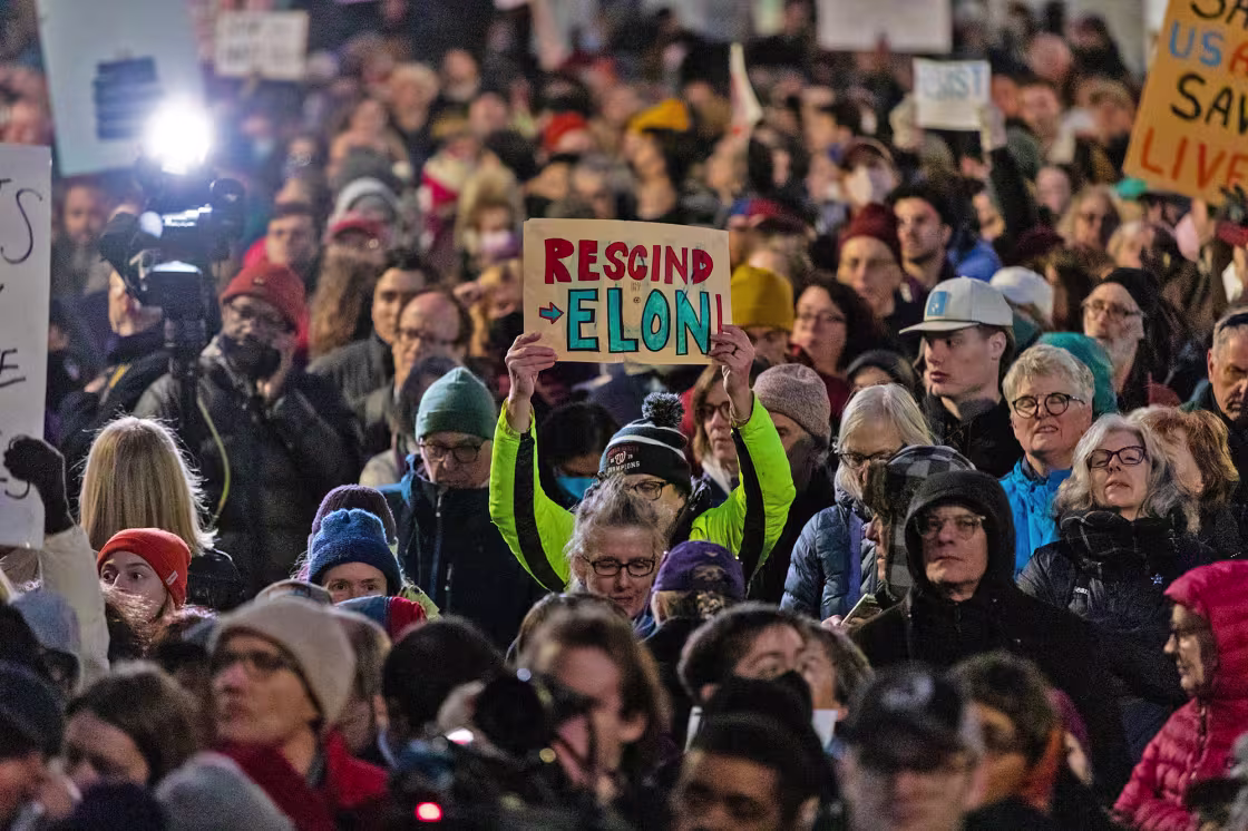 Demonstrators protest Elon Musk and the Department of Government Efficiency