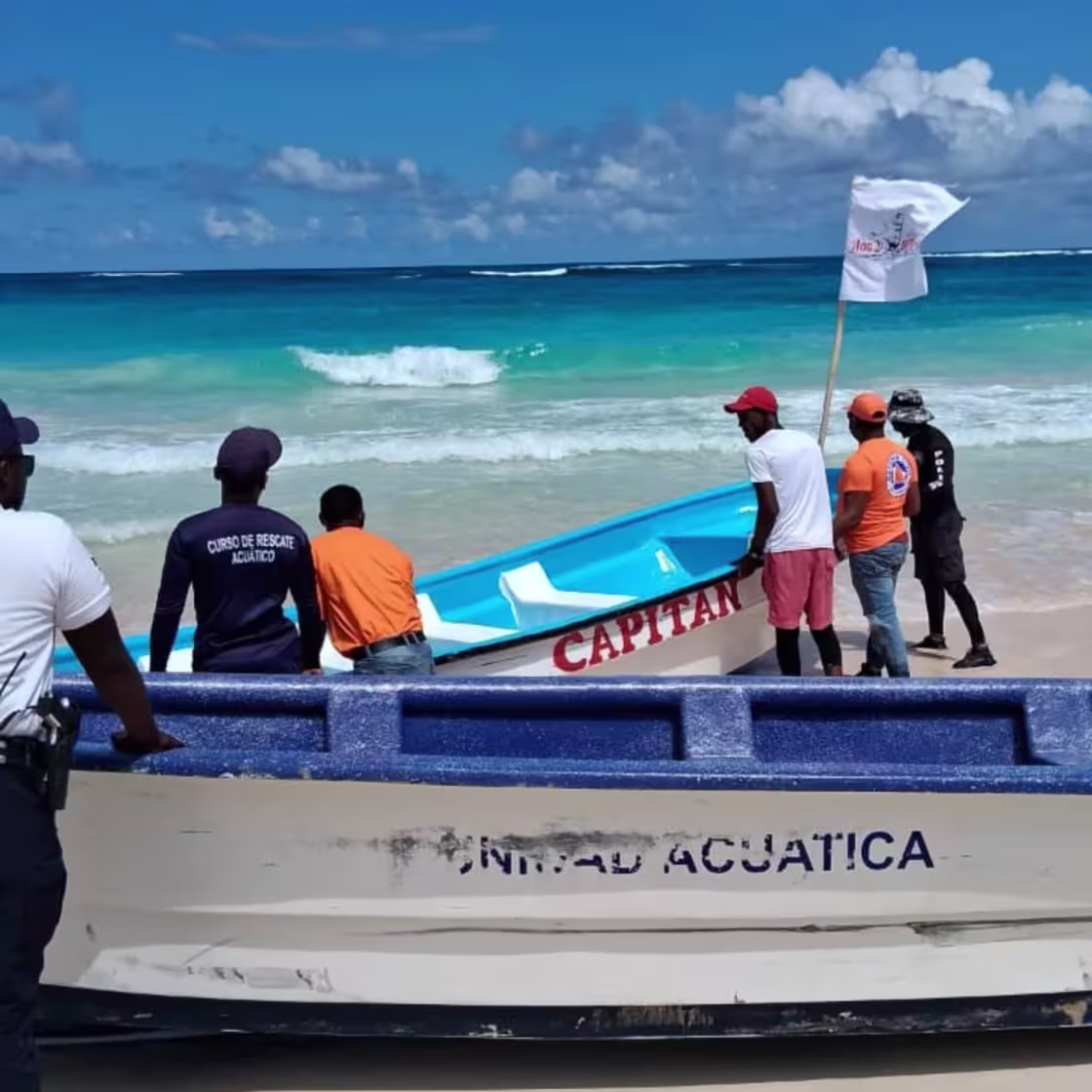 Personnel from various institutions conduct a search effort in the coastal area of Bávaro, Dominican Republic
