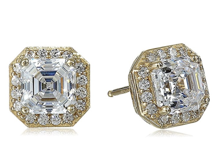 Amazon Collection gold-plated Asscher-cut halo earring