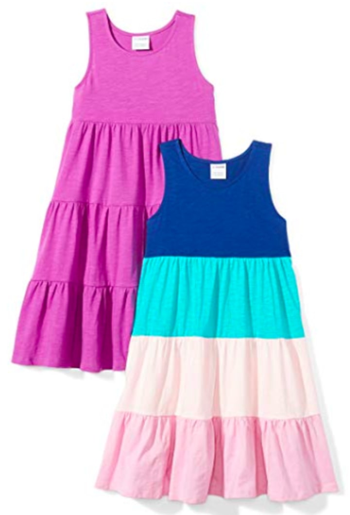 Spotted Zebra Girls' 2-Pack Knit Sleeveless Tiered Dresses