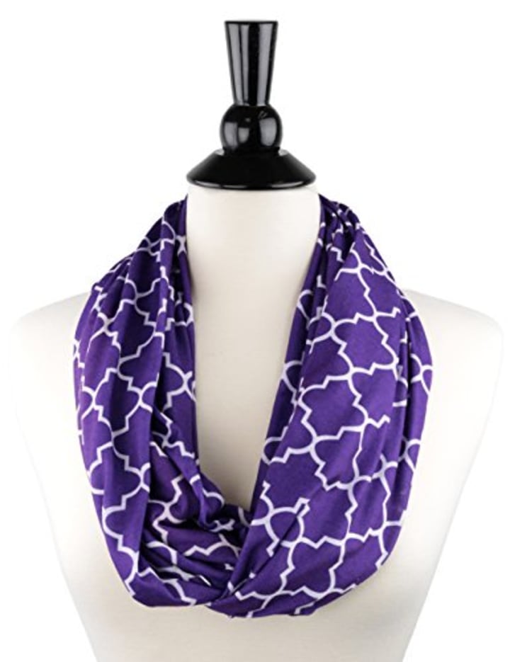 Womens Purple Patterned Ladies Infinity Scarf Zipper Pocket &amp; Pattern Print, Women Scarves, Winter (Amazon)