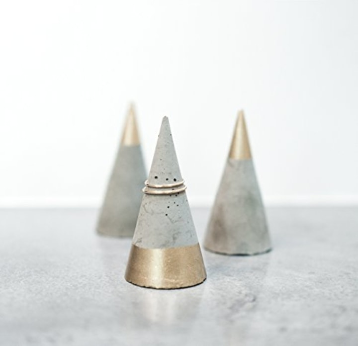 Modern Ring Holder | Concrete | Champagne Gold | Minimalist (Amazon)