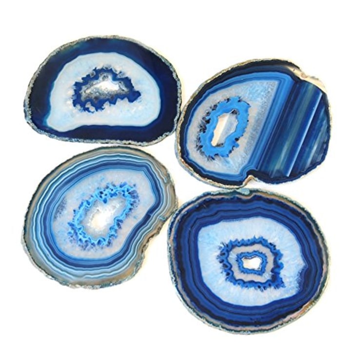 Extra Blue 4-5&quot; Natural Agate Coaster with Rubber Bumper Set of 4, By JIC Gem (Amazon)