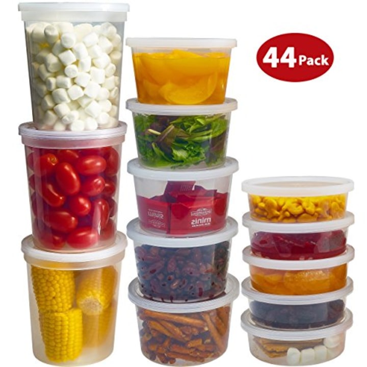 DuraHome Food Storage Containers with Lids 8oz, 16oz, 32oz Freezer Deli Cups Combo Pack, 44 Sets BPA-Free Leakproof Round Clear Takeout Container Meal Prep Microwavable (44 Sets - Mixed sizes) (Amazon)