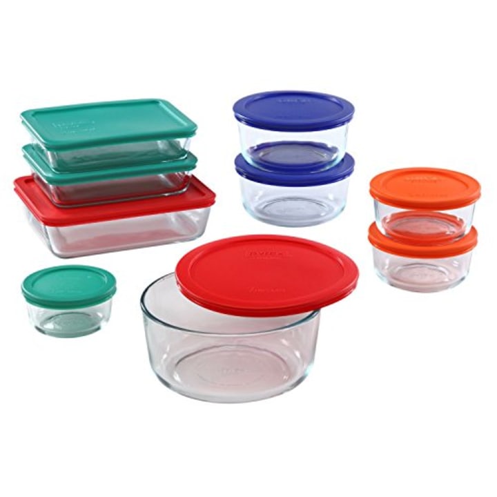 Pyrex Simply Store Glass Rectangular and Round Food Container Set (18-Piece, BPA-free) (Amazon)