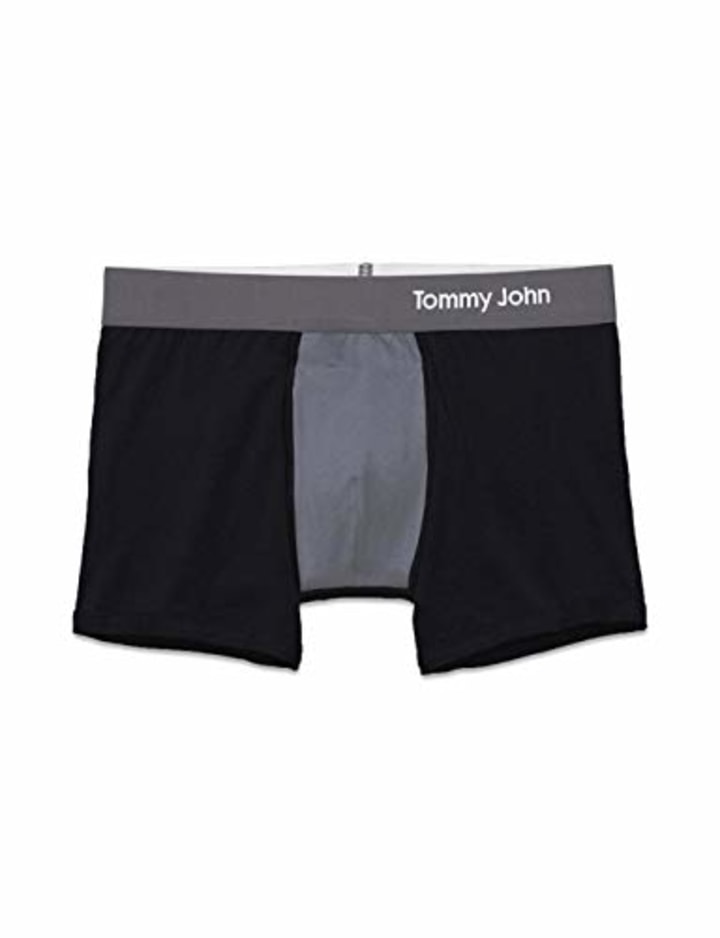 Tommy John Men&#039;s Underwear Cool Cotton Colorblock Trunk, Black/Iron Grey, Small