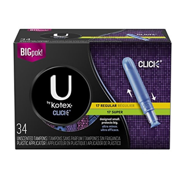 U by Kotex Click Compact Tampons, Regular/Super Absorbency, Unscented, 34 Count