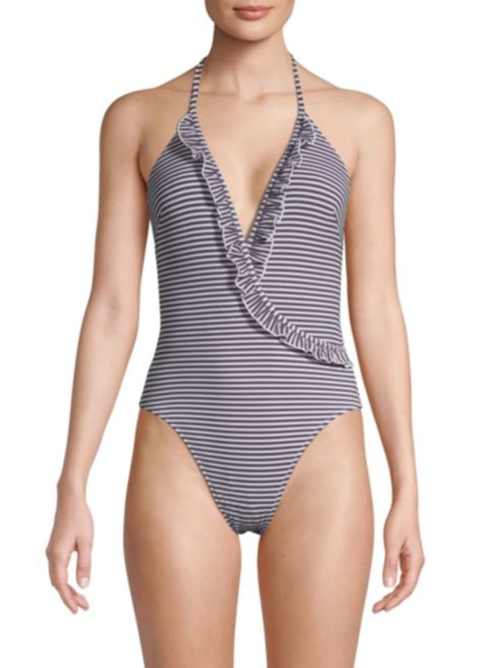 Solid and Striped One-Piece Striped Halter Swimsuit