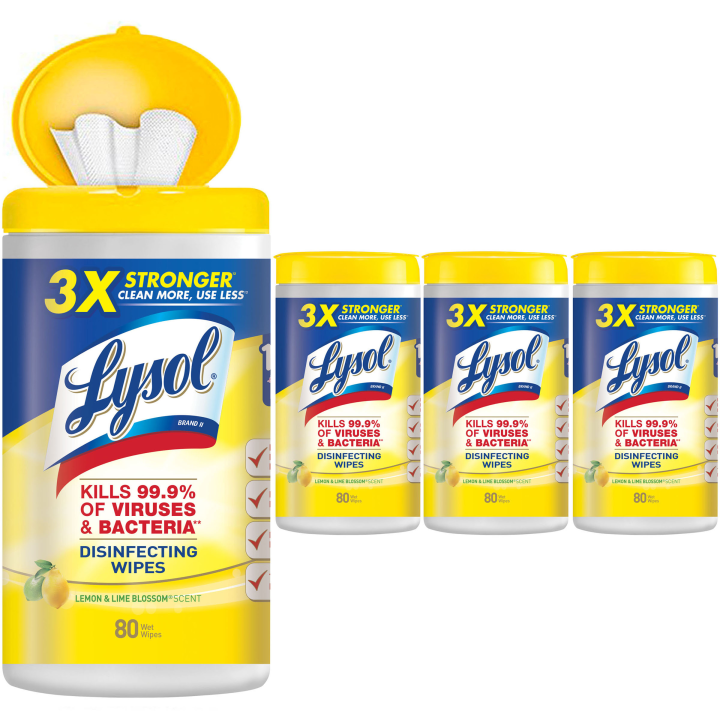 Lysol Disinfecting Wipes, Lemon &amp; Lime Blossom, 320ct (4X80ct),Packaging May Vary