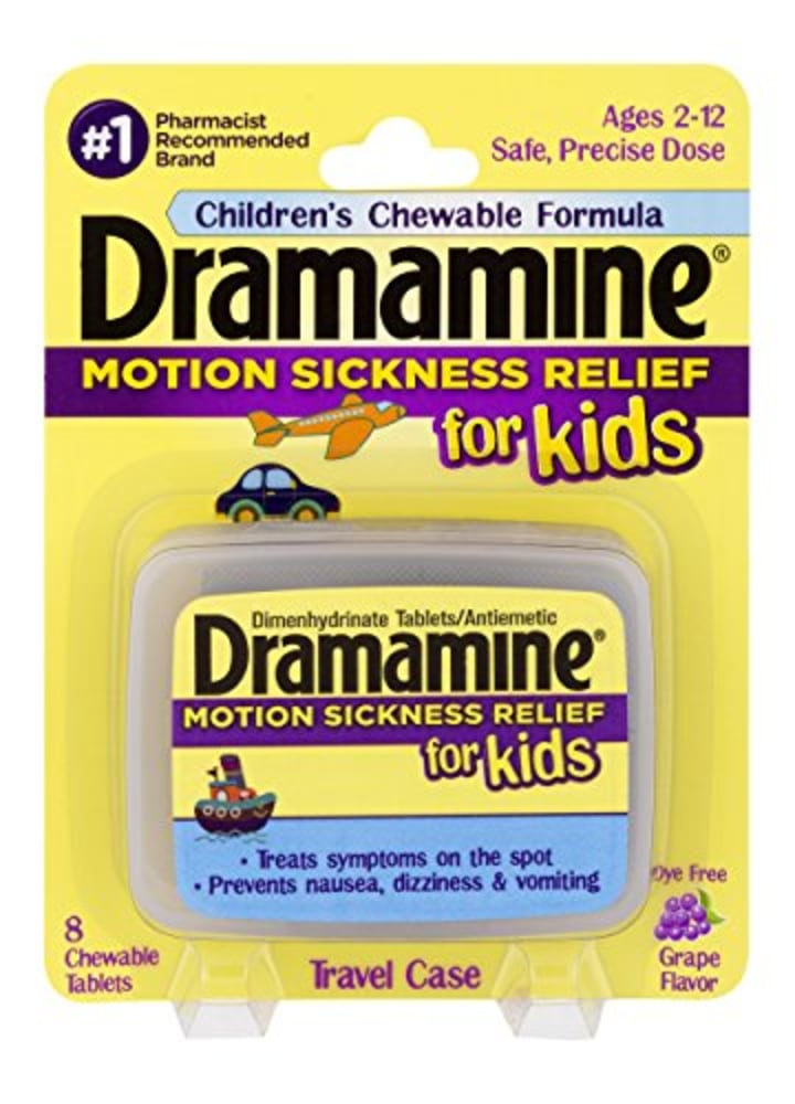 Dramamine Motion Sickness Relief for Kids | Grape Flavor | 8 Count | Children&#039;s Chewable Formula to Prevent Nausea, Dizziness, and Vomiting (Pack of 1)