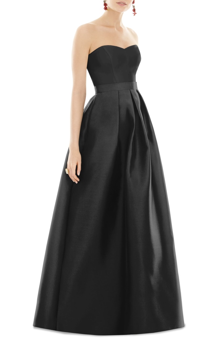 Alfred Sung Strapless High/Low Satin Twill Ball Gown