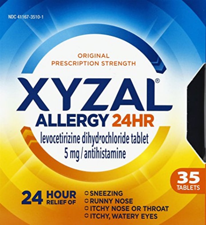 Xyzal Allergy 24 Hour, Allergy Tablet, 35 Count, All Day and Night Relief from Allergy Symptoms Including Sneezing, Runny Nose, Itchy Nose or Throat, Itchy, Watery Eyes