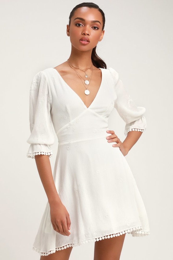 In the Meadow White Embroidered Backless Mini Dress