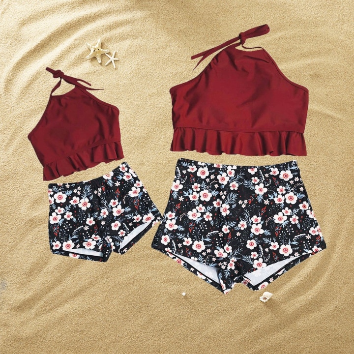 Mom and Me Ruffles Floral Printed Swimsuits