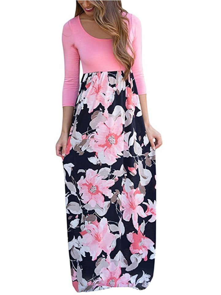 3/4 Sleeve Floral Patchwork Casual Maxi Dress