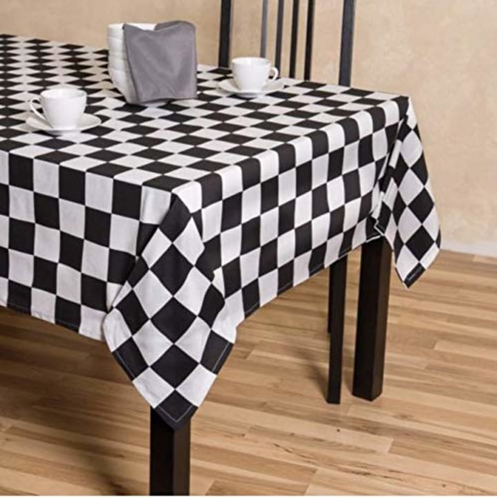 TC Tanu Collections Rectangle Tablecloth - 100% Cotton - Great for Buffet Table, Parties, Holiday Dinner, Wedding (Check Checker Board Flag Black &amp; White, 60&quot; X 102&quot;)