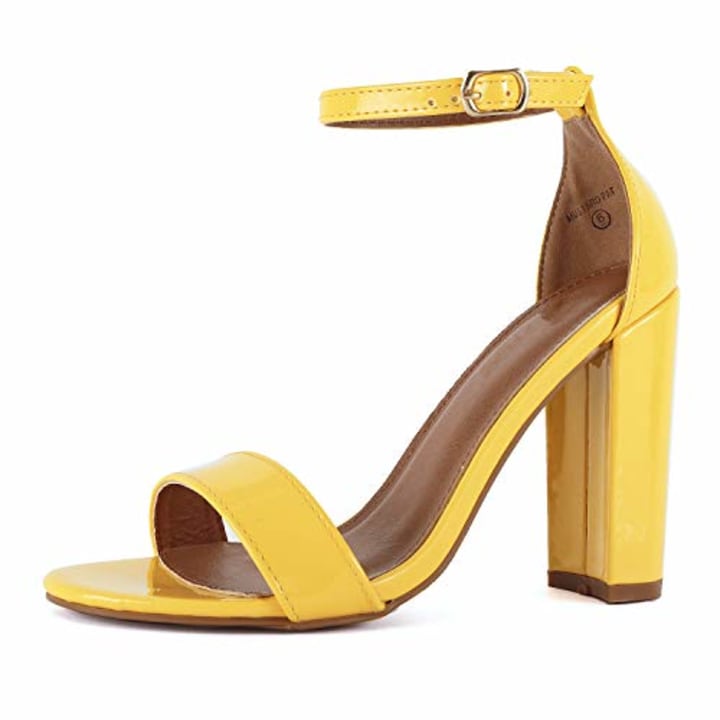 Womens Comfort Open Toe Ankle Strap Chunky Block High Heel - Sexy Dress Formal Party Sandal (7.5 M US, Yellow Pat)