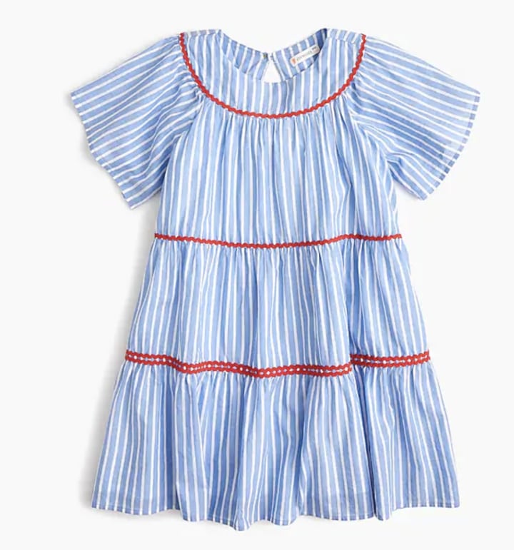 Girls' Flutter-Sleeve Rickrack Dress in Stripe