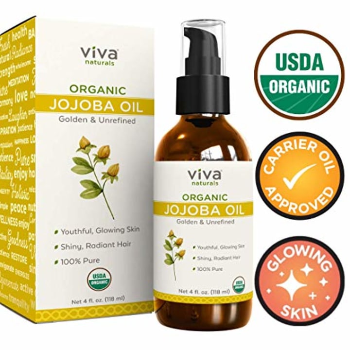 Viva Naturals Jojoba Oil Organic Cold Pressed; USDA Certified Organic, 100% Pure &amp; Cold Pressed, Natural Moisturizer for Face and Hair, Great for all Skin DIYs (Polishes, Masks, Body), 4 oz