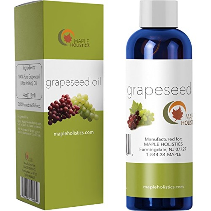 Pure Grapeseed Oil for Hair, Face &amp; Acne - Cold Pressed &amp; 100% Pure for Highest Efficacy - Great Massage Oil Base - Use to Prevent Aging &amp; Wrinkles - 4 Oz - USA Made By Maple Holistics