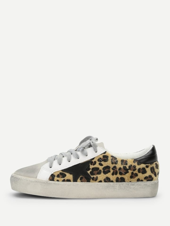 Leopard Print Lace Up Sneakers