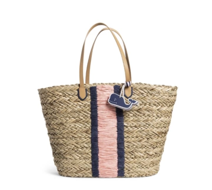 Straw Beach Bag with Whale Fob
