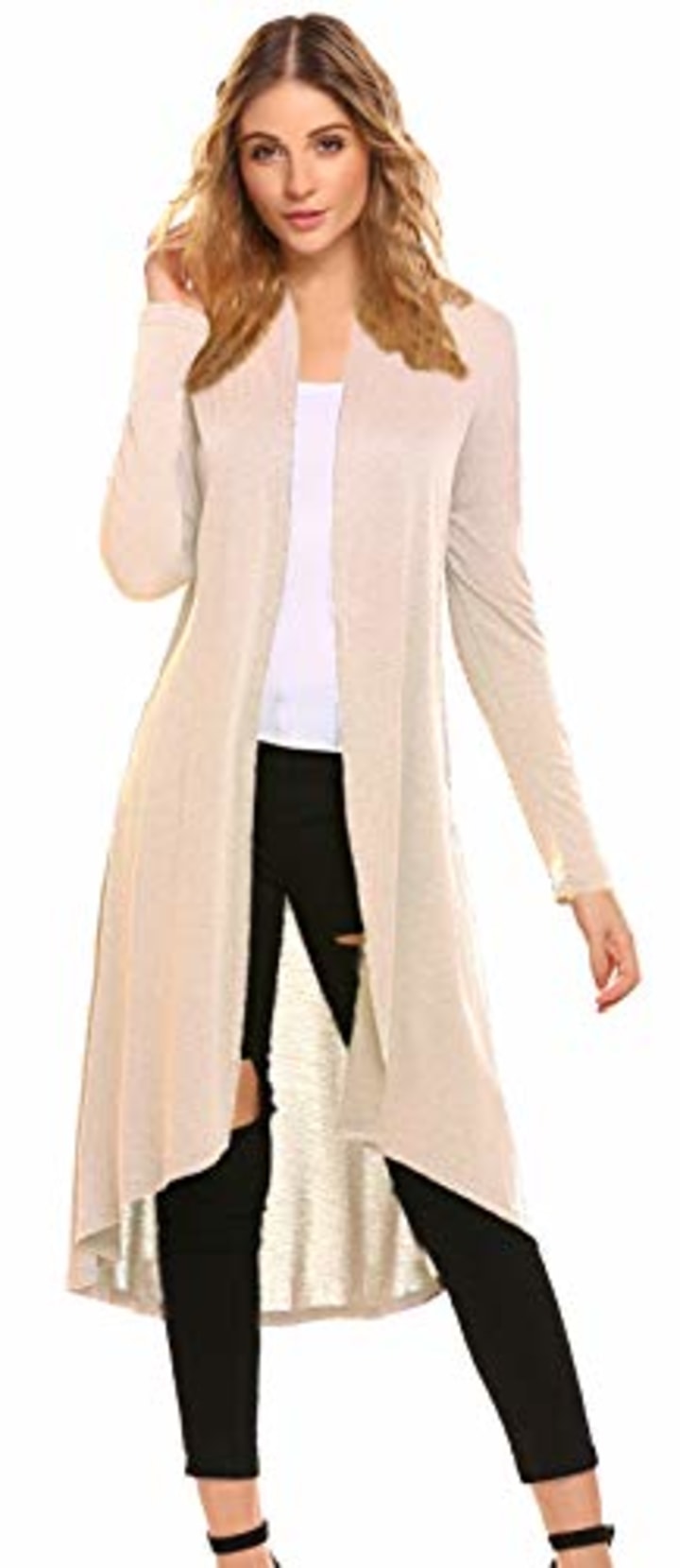Open Front Knit Cardigans for Women Lightweight Cover-up Long Sleeve Cardigan Sweaters(US S (4-6), C-Beige)